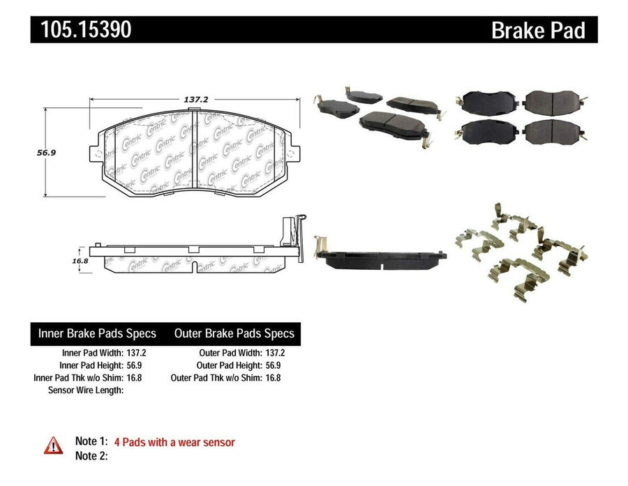 Centric Posi-Quiet Pads 105.15390 Posi Quiet Premium Ceramic Disc Brake Pad Set