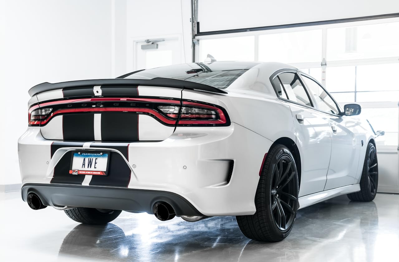 AWE Tuning Cat-Back Track Exhaust, Black Tips for 2015-2023 Charger 6.2L/392/6.4L