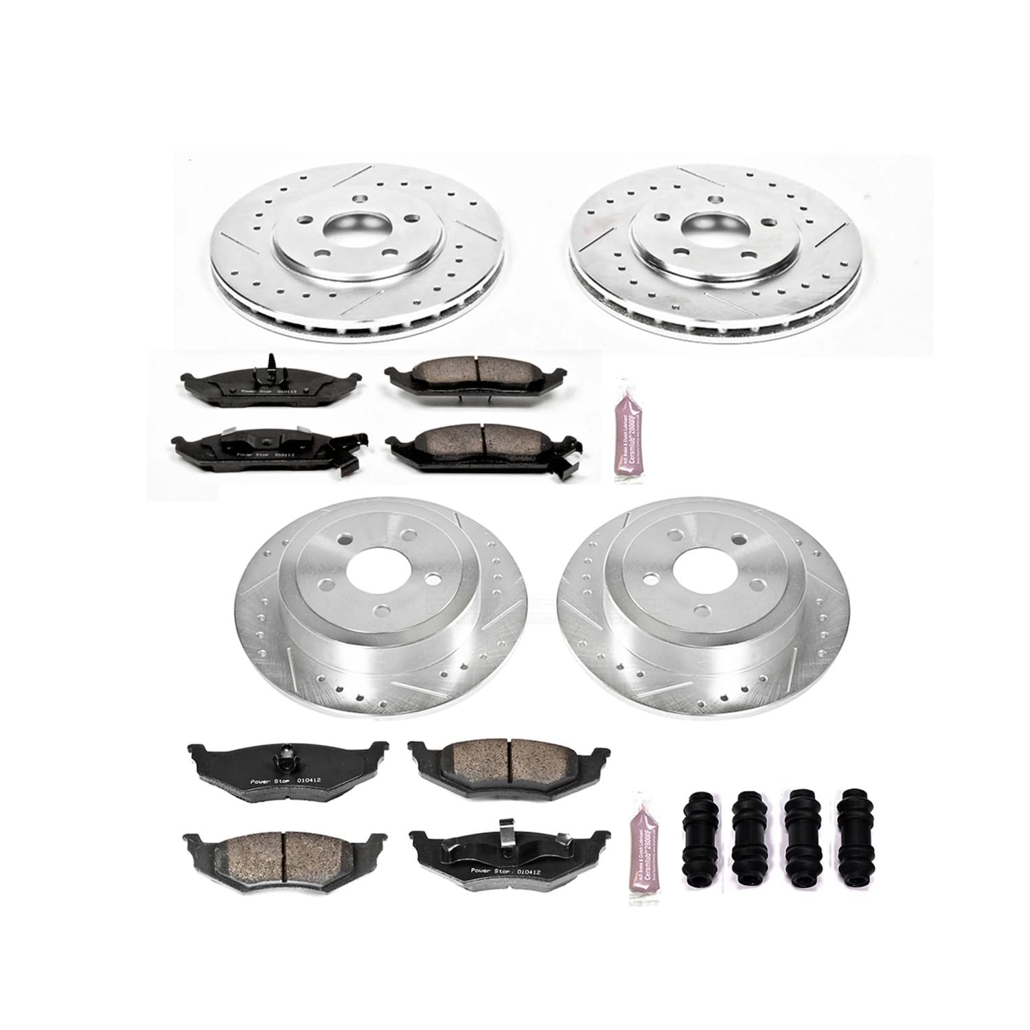 Power Stop K6264 Z23 Carbon Fiber Brake Pads Front and Rear with Drilled & Slotted Brake Rotors Kit For Chrysler Cirrus 1995-2000, Chrysler Sebring 1996-2000 [Model Specific]