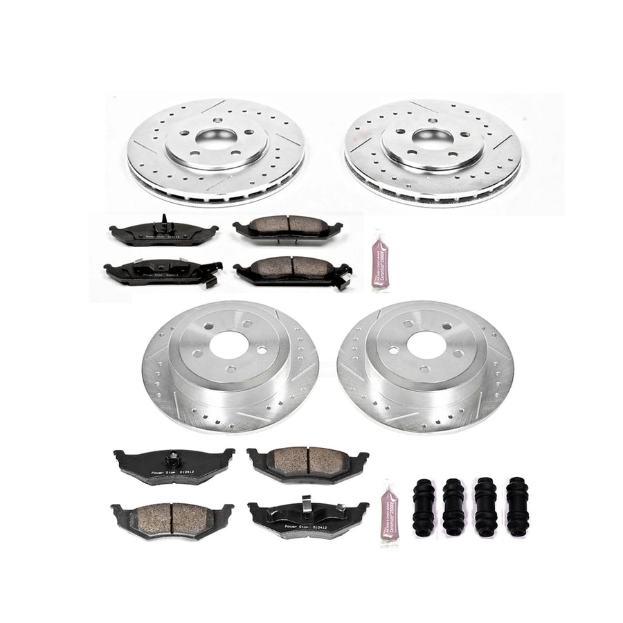 Power Stop K6264 Z23 Carbon Fiber Brake Pads Front and Rear with Drilled & Slotted Brake Rotors Kit For Chrysler Cirrus 1995-2000, Chrysler Sebring 1996-2000 [Model Specific]