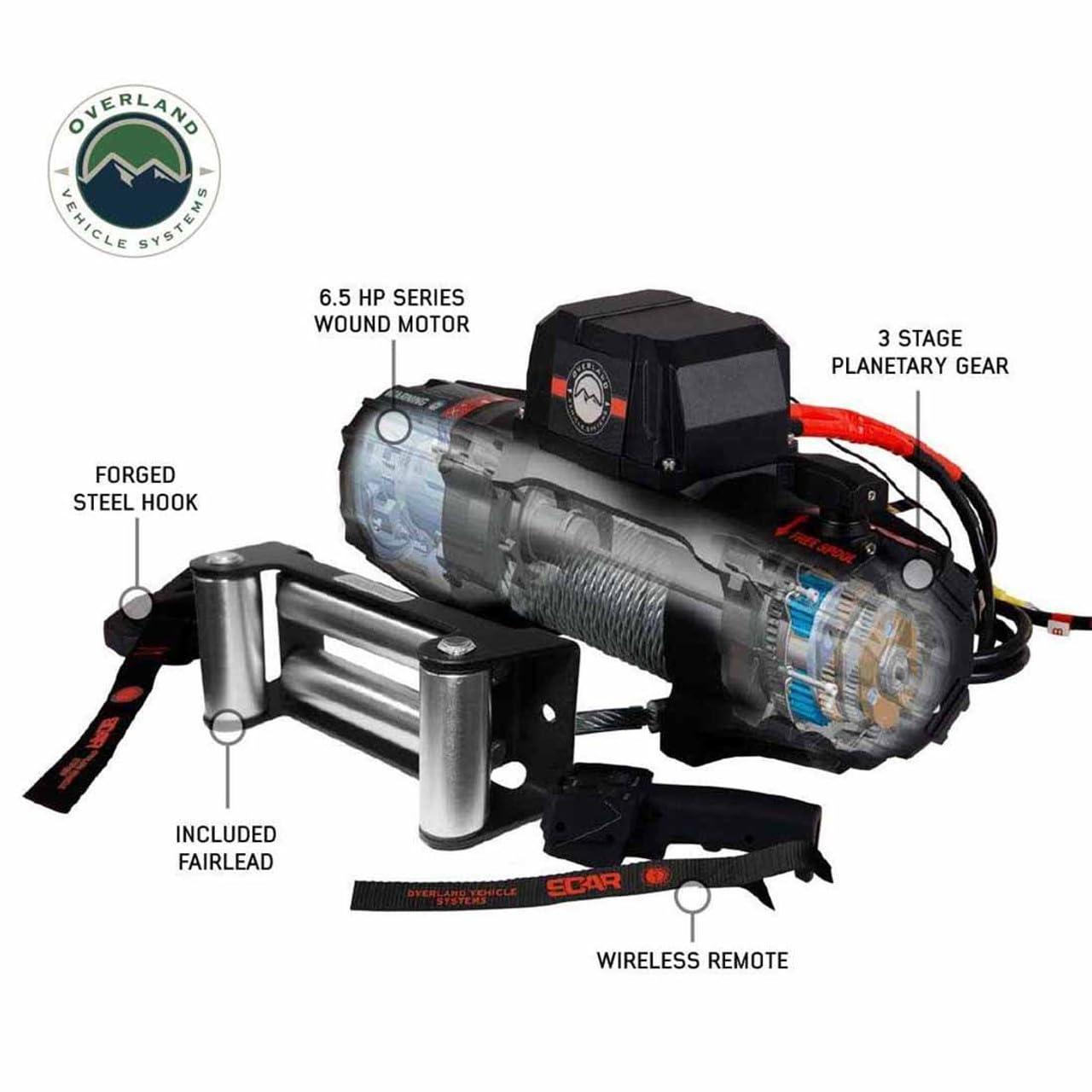 Scar 10 Overland Vehicle Systems Off Road Recovery Winch 10,000lb with Steel Cable and Wireless Remote