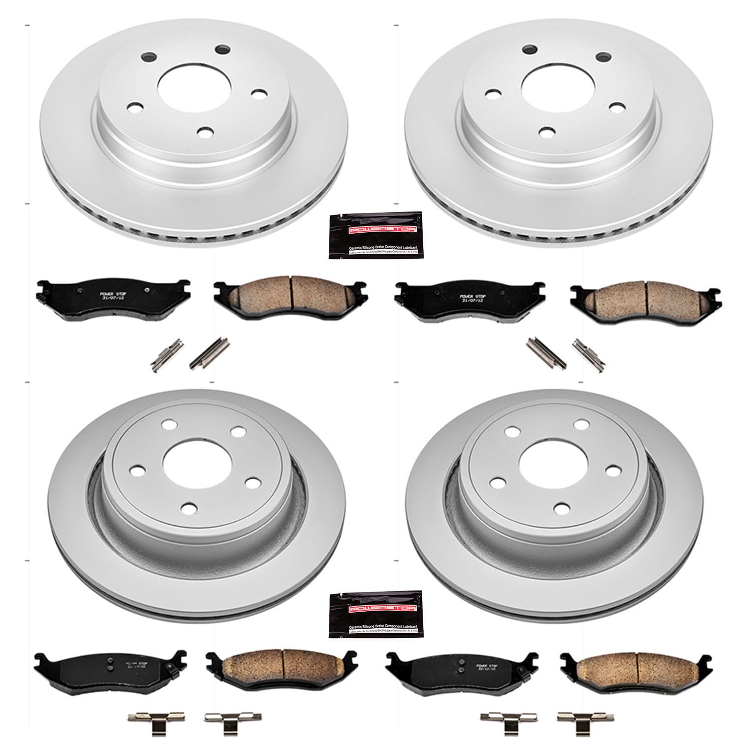 Power Stop Coated Brake Rotor & Ceramic Brake Pads CRK2166- front & rear For Dodge Durango 2004-2006, Dodge Ram 1500 2002 [Model Specific]