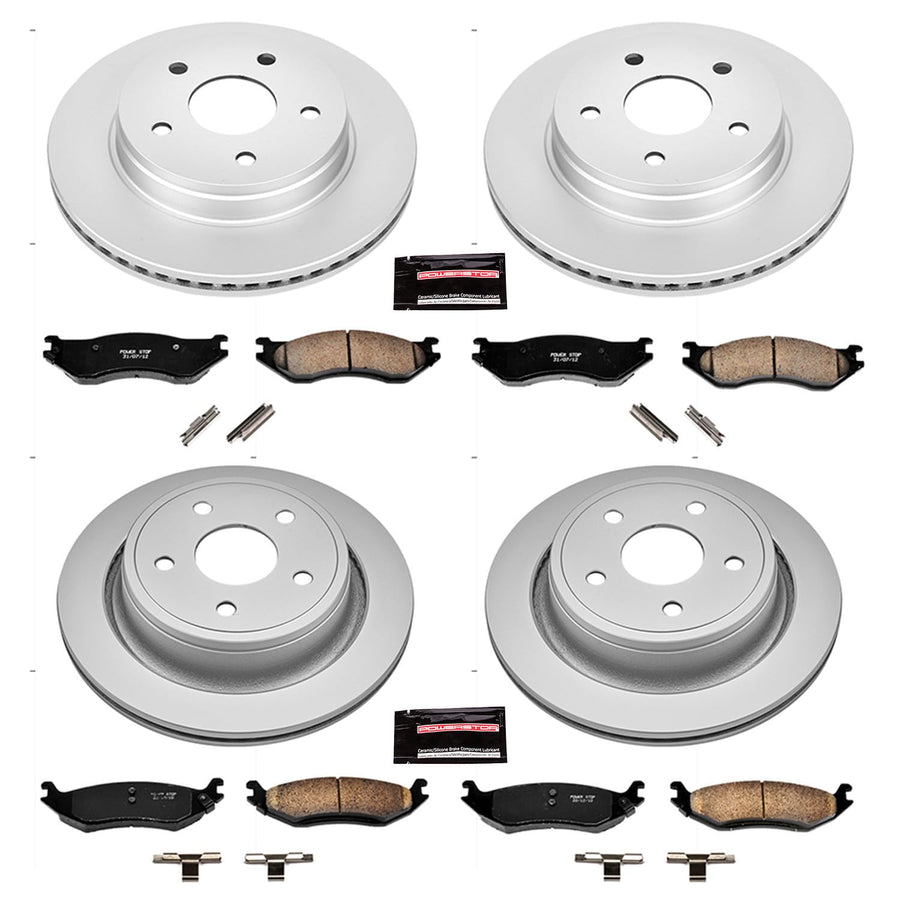 Power Stop Coated Brake Rotor & Ceramic Brake Pads CRK2166- front & rear For Dodge Durango 2004-2006, Dodge Ram 1500 2002 [Model Specific]