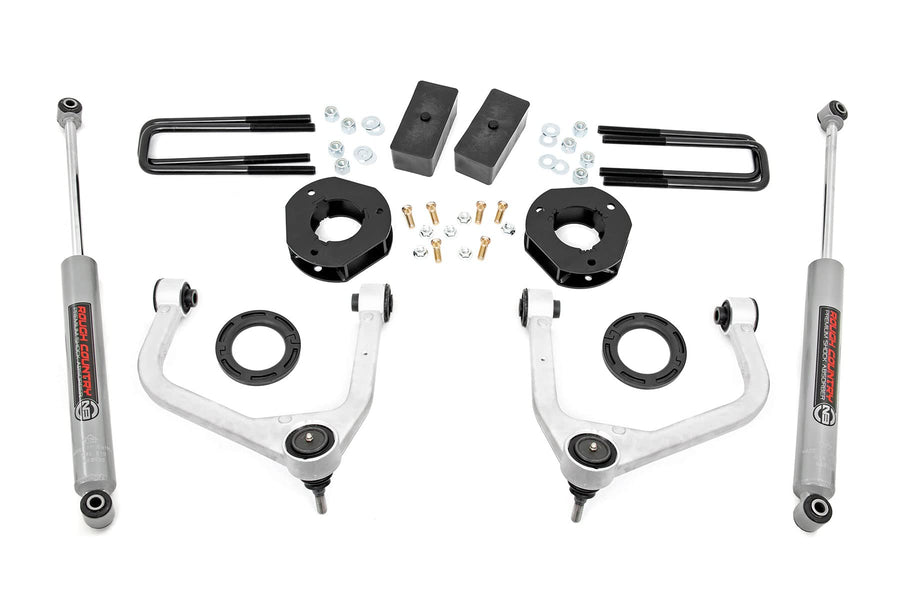 3.5" Rough Country Suspension Lift Kit with Strut Spacers & N3 Shocks for GMC Sierra 1500 (2019-2024 w/Multi-Leaf Spring) - Silver Control Arms