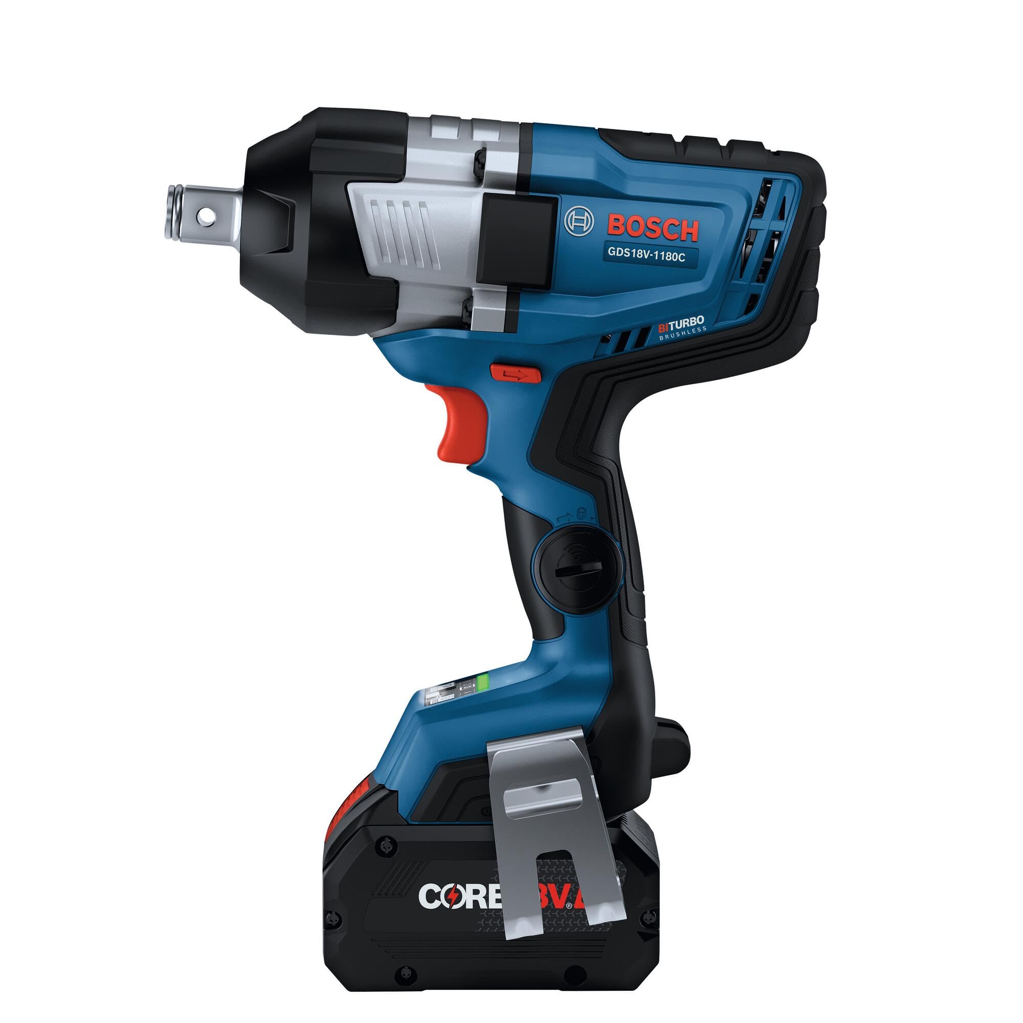 PROFACTOR™ BOSCH GDS18V-1180CB28 18V Connected-Ready 3/4 In. High Torque Impact Wrench Kit with Friction Ring and Thru-Hole and (2) CORE18V® 8 Ah Batteries