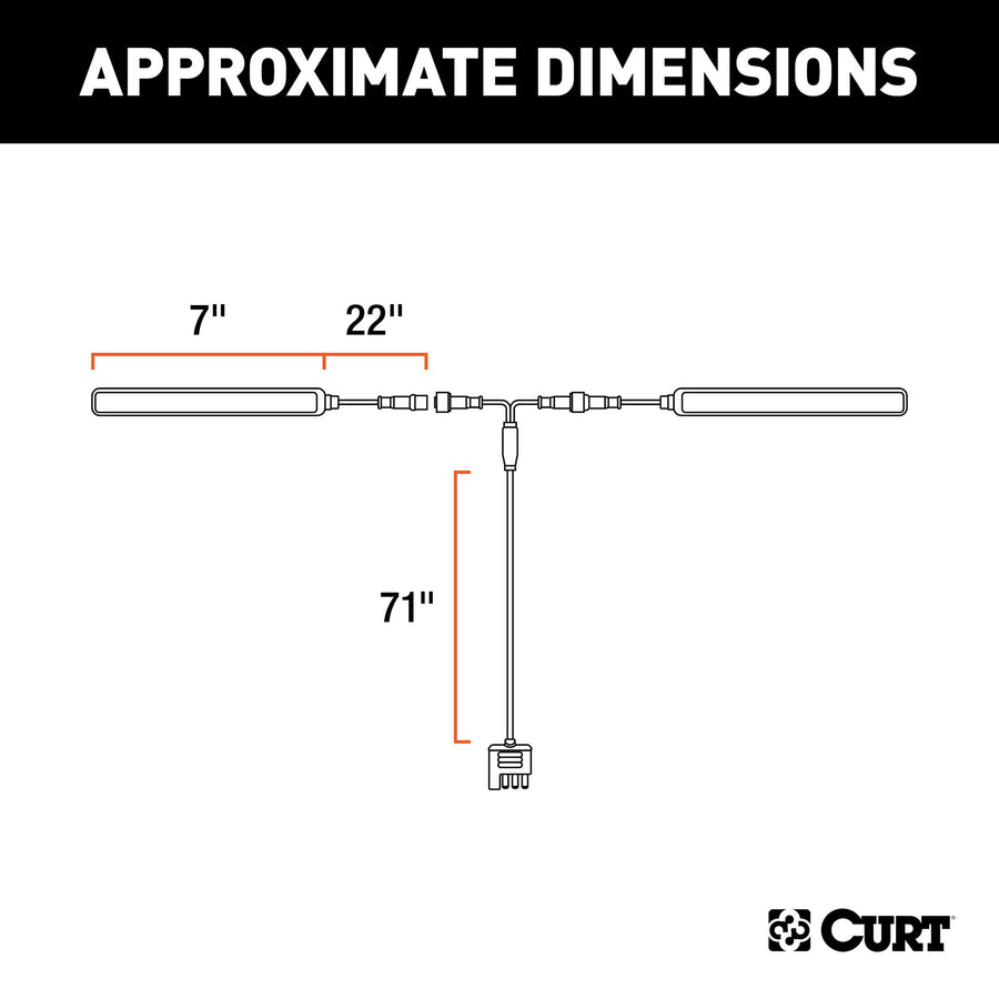 CURT Auxiliary Automotive LED Light Strips for Cargo Carrier Hitch, Bike Rack, 2-Pack