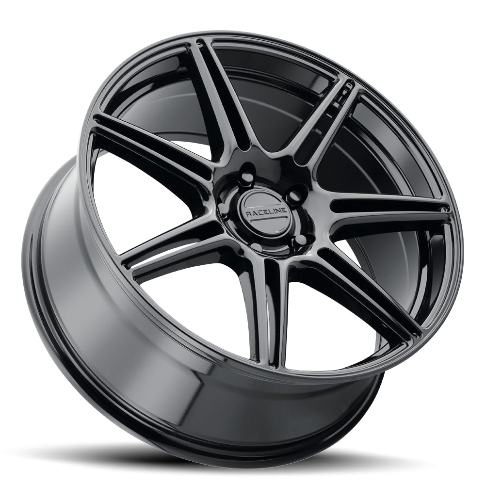 Apex Raceline Wheels Gloss Black 18X8 5X110/5X114.3 +40mm 7 Spoke Aluminum Passenger Car Wheels, Replacement Car Rims