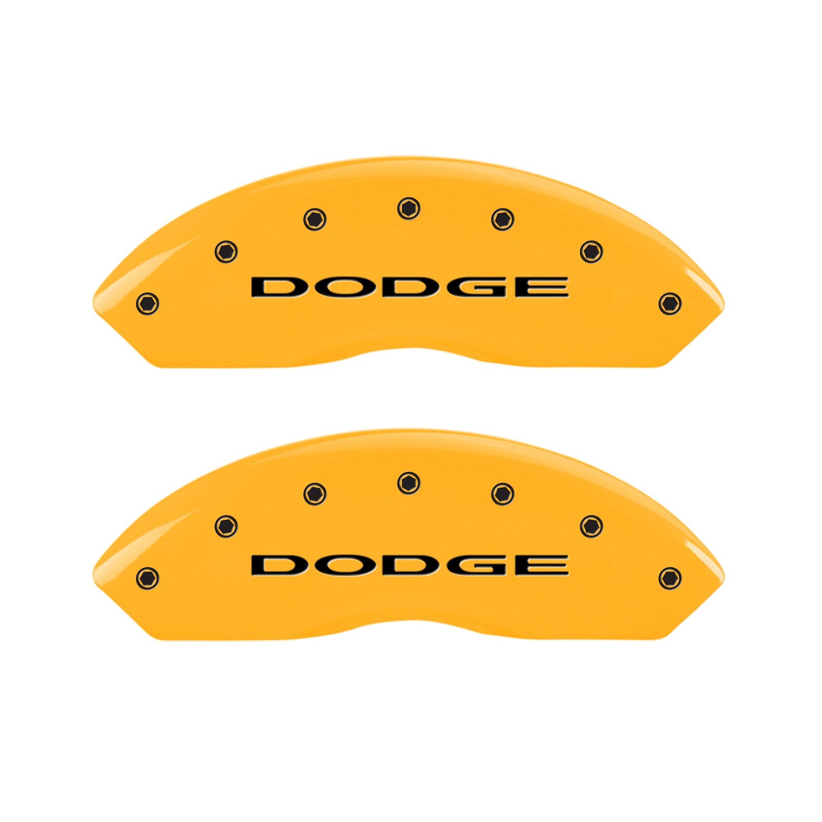Caliper Covers MGP 12200SDD4YL, Set of 4 (Yellow Engraved Front and Rear: with Out Stripes/Dodge Powder Coat Finish Black Characters)