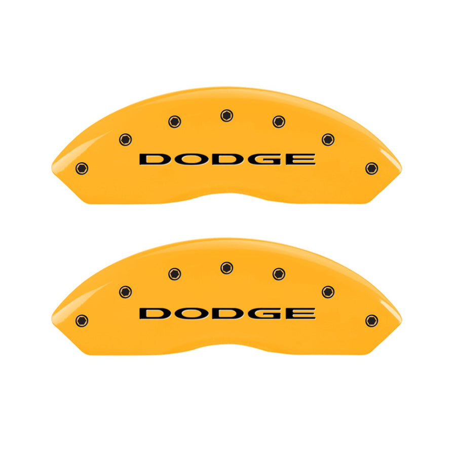 Caliper Covers MGP 12200SDD4YL, Set of 4 (Yellow Engraved Front and Rear: with Out Stripes/Dodge Powder Coat Finish Black Characters)