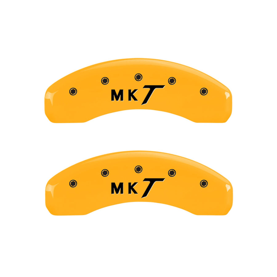 Caliper Covers MGP 36015SLMTYL, Set of 4 (Yellow Engraved Front: Lincoln - Engraved Rear: MKT Powder Coat Finish Black Characters)