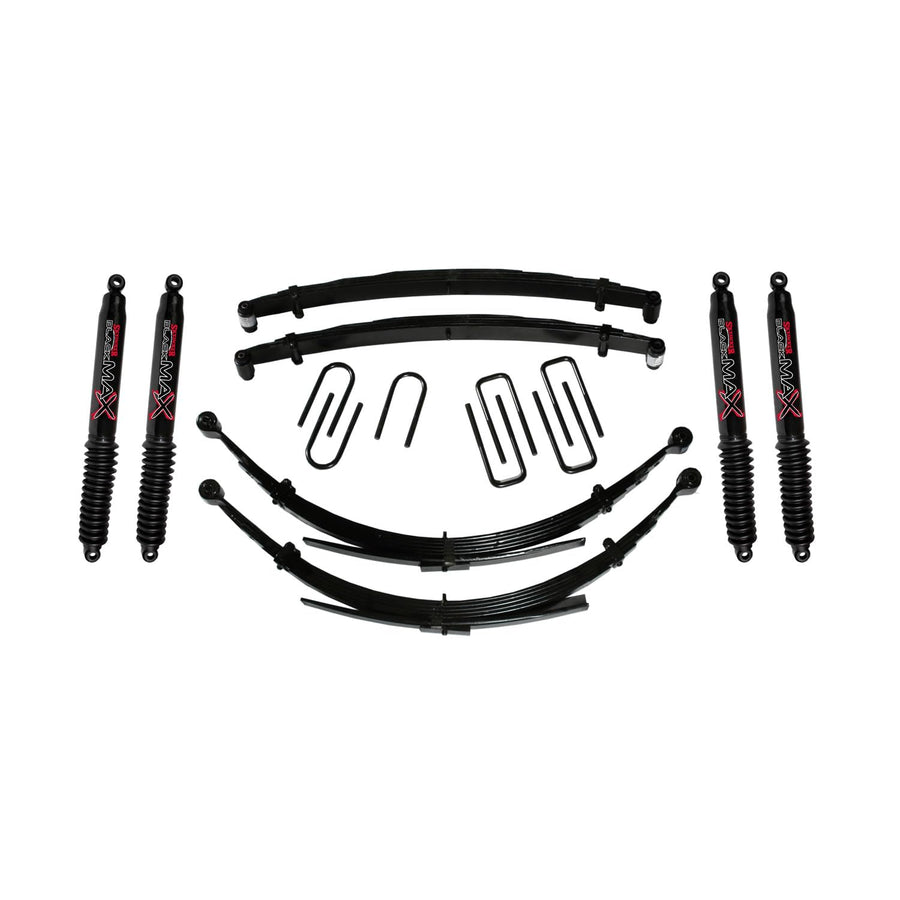 Skyjacker Suspension Lift Kit D400CDKS4-B w/Shock Black MAX Shocks 4 in. Lift Incl. Front/Rear Leaf Springs Front/Rear U Bolt Kits Front Bushing Kit 4 Shocks