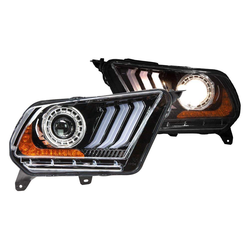 Renegade Series Winjet Compatible with 2010 2011 2012 S197 Ford Mustang S550 Style LED DRL Sequential Projector Aftermarket Performance Headlight Pair Set