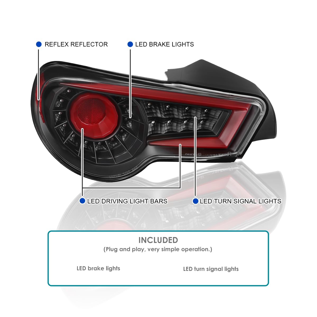 Black LED Tail Lights SPEC-D TUNING Compatible with 2013-2016 Scion FR-S, 2013-2016 Subaru BRZ, Left + Right Pair Assembly