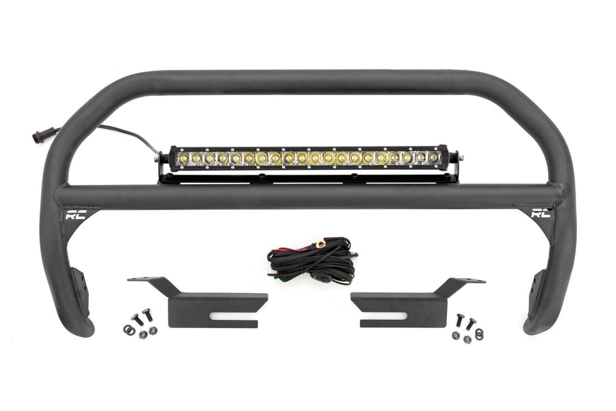 20" LED Light Bar Kit Rough Country for Ford Bronco 4WD (2021-2024) - (1) 20-inch Chrome Series LED Bar, 3-inch Tubular Nudge Bar