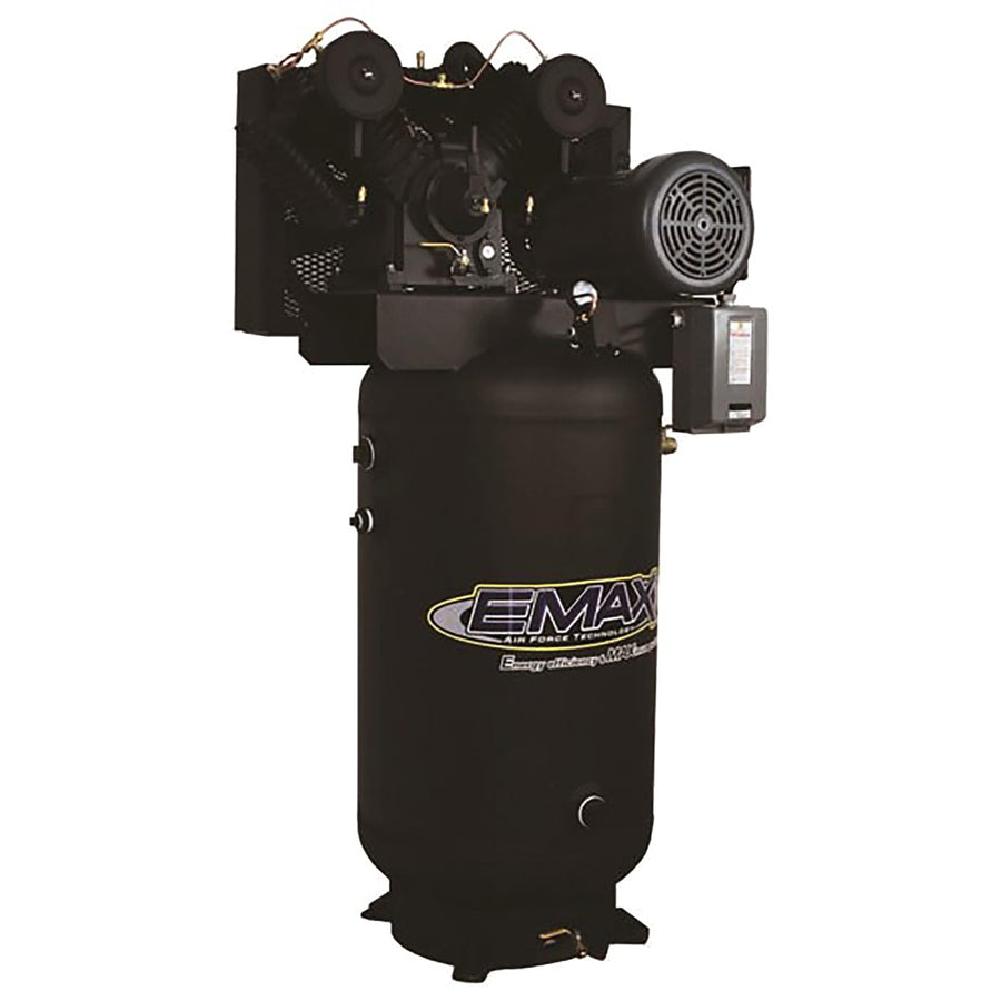 7.5hp EMAX Stationary Air Compressor - 80 Gal. 2 Stage Vertical Industrial Compressor with Cast Iron Pump & Quiet Low RPM Motor - PE07V080V1