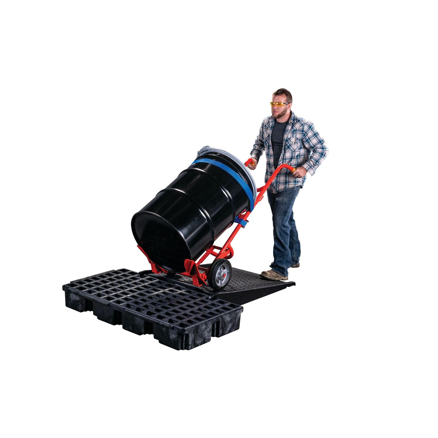 Eagle 2 Drum Spill Platform with Forklift Pockets, Drain and 30 Gallon Sump, 26.25"x51"x6.5", 5,000 lbs. Load Capacity Containment Tray, Made in USA, Black, 1632BD
