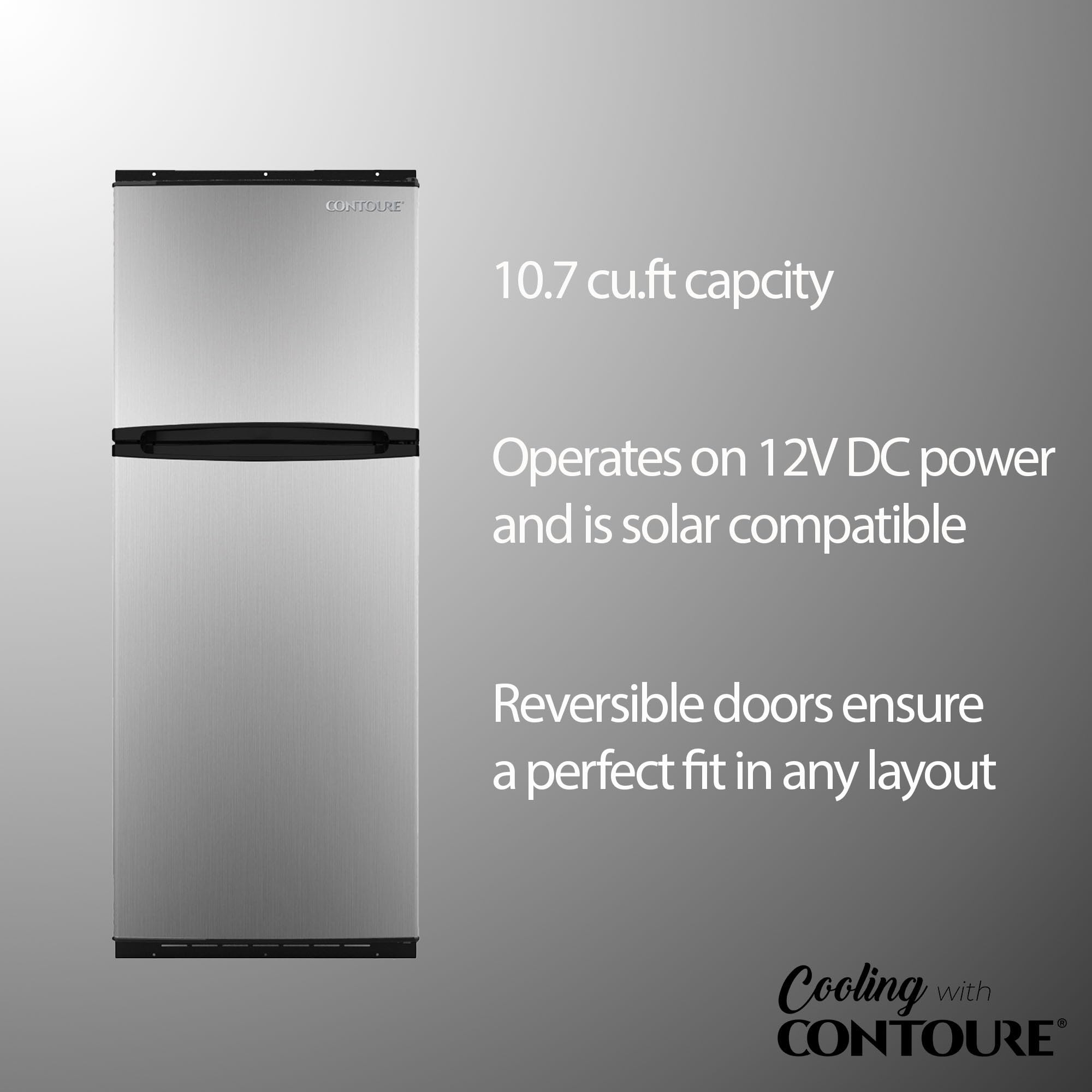 RV CONTOURE Refrigerator, 10.7 cu.ft. | Mobile Lifestyle Approved | Space-Saving Design | Customizable Cooling | Energy Efficient for Off-Grid Living | R-1088BK-12V