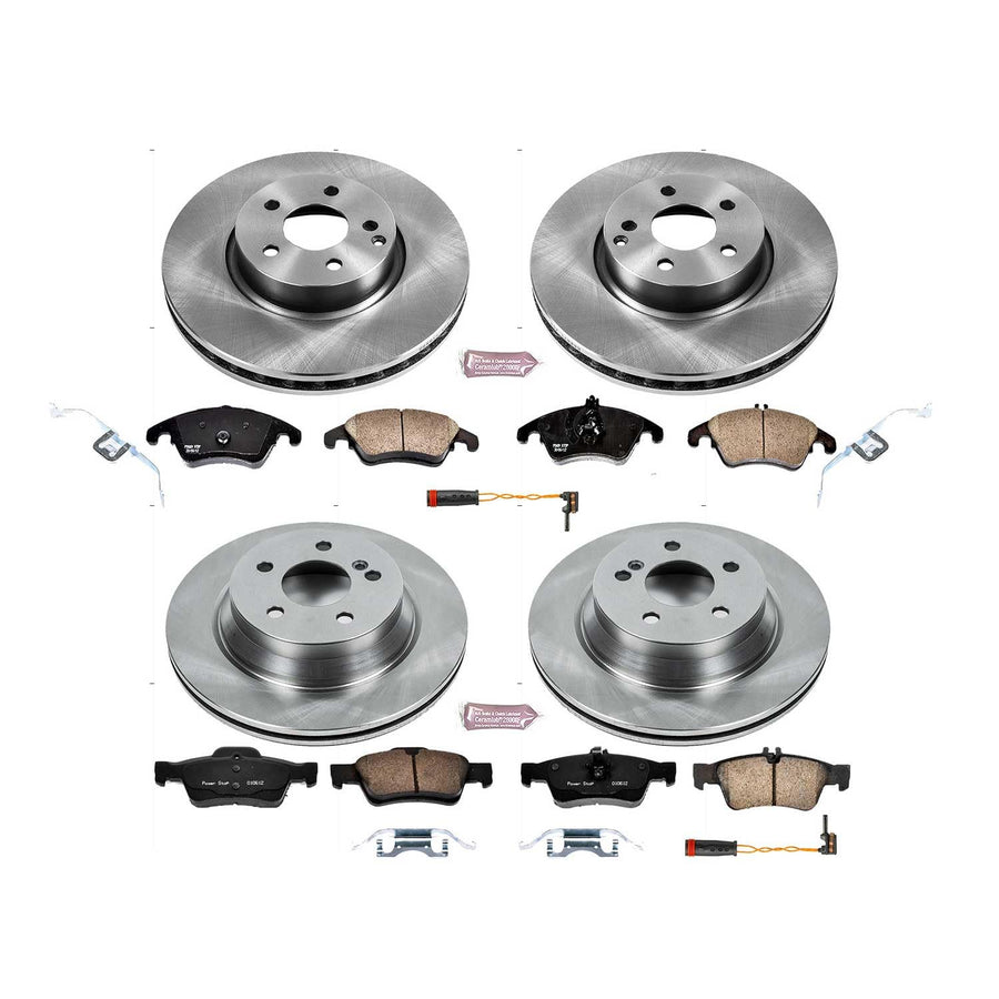 Power Stop KOE7616 Front and Rear Replacement Brake Kit-OE Brake Rotors & Ceramic Brake Pads and 1 Front & 1 Rear Sensor Wires For Mercedes E350, Mercedes E400 [Model Specific]