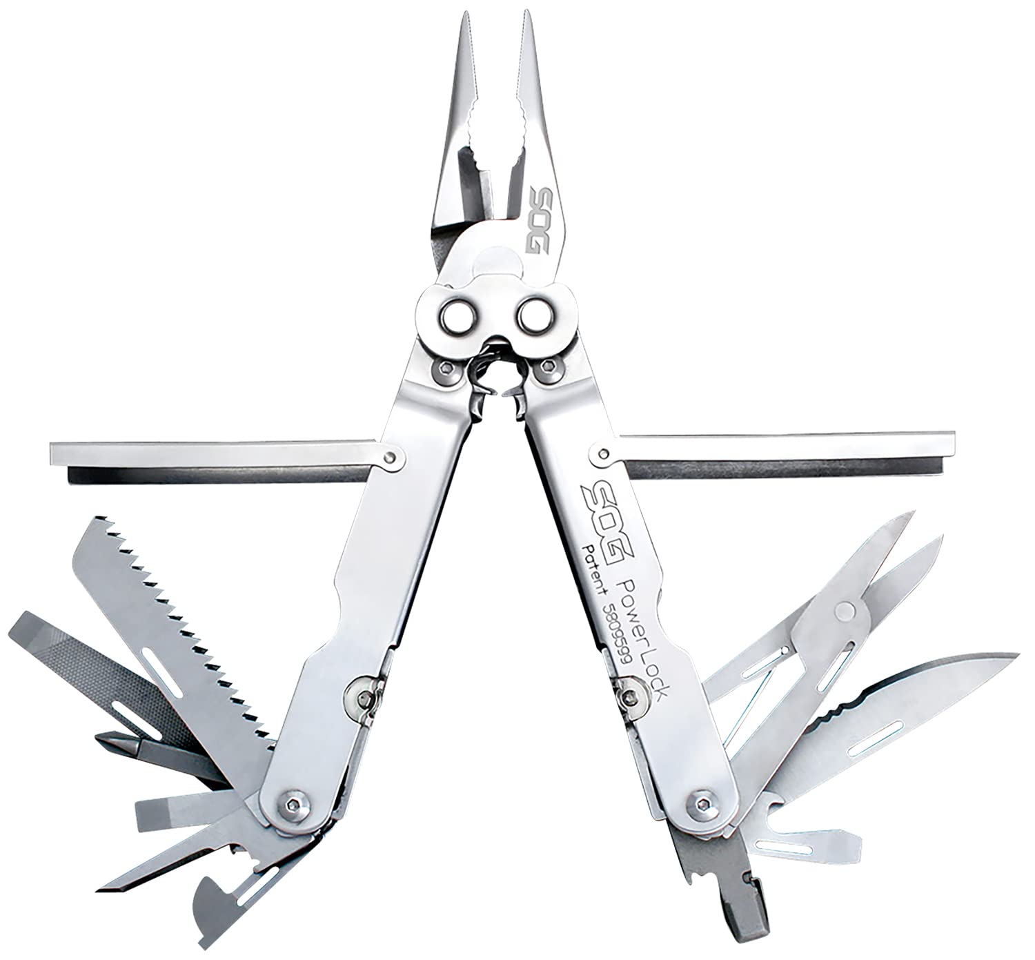 Heavy Duty SOG Powerlock 18 Multitool Pliers with Ballistic Nylon Sheath (Satin)