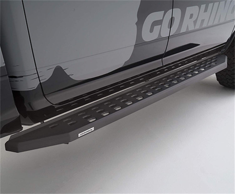 RB20 Running Boards & Brackets Go Rhino | Galvanized Steel, Textured Black | 69429980PC | Fits 2015-2018 Ram 1500 Quad Cab (Classic Body Style Only); 2015-2023 Ram 1500 Classic Quad Cab