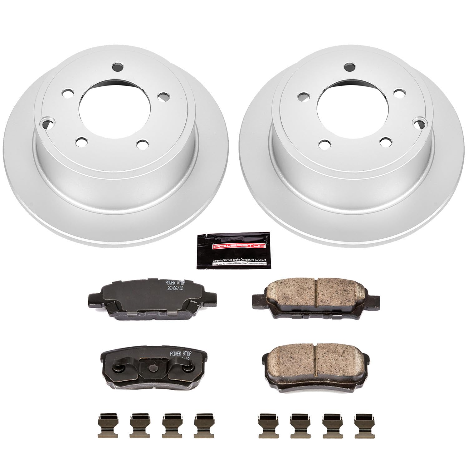 Power Stop Coated Brake Rotor & CRK3033 Ceramic Brake Pads- rear For Chrysler 200, Chrysler Sebring, Dodge Avenger, Dodge Caliber, Jeep Compass, Jeep Patriot, Mitsubishi Lancer [Model Specific]