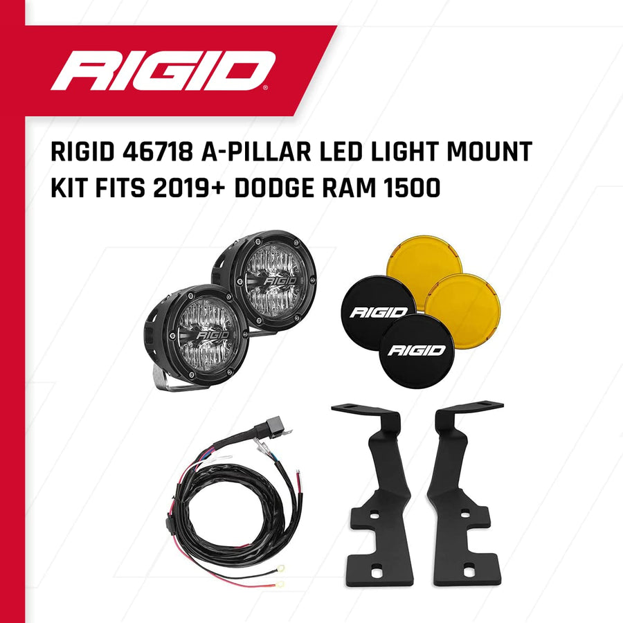 A-Pillar LED Light Mount RIGID INDUSTRIES Fits 2019+ Dodge Ram 1500 - Includes Rigid 360-Series Drive Optics With Amber Back lighting and Amber & Black Covers