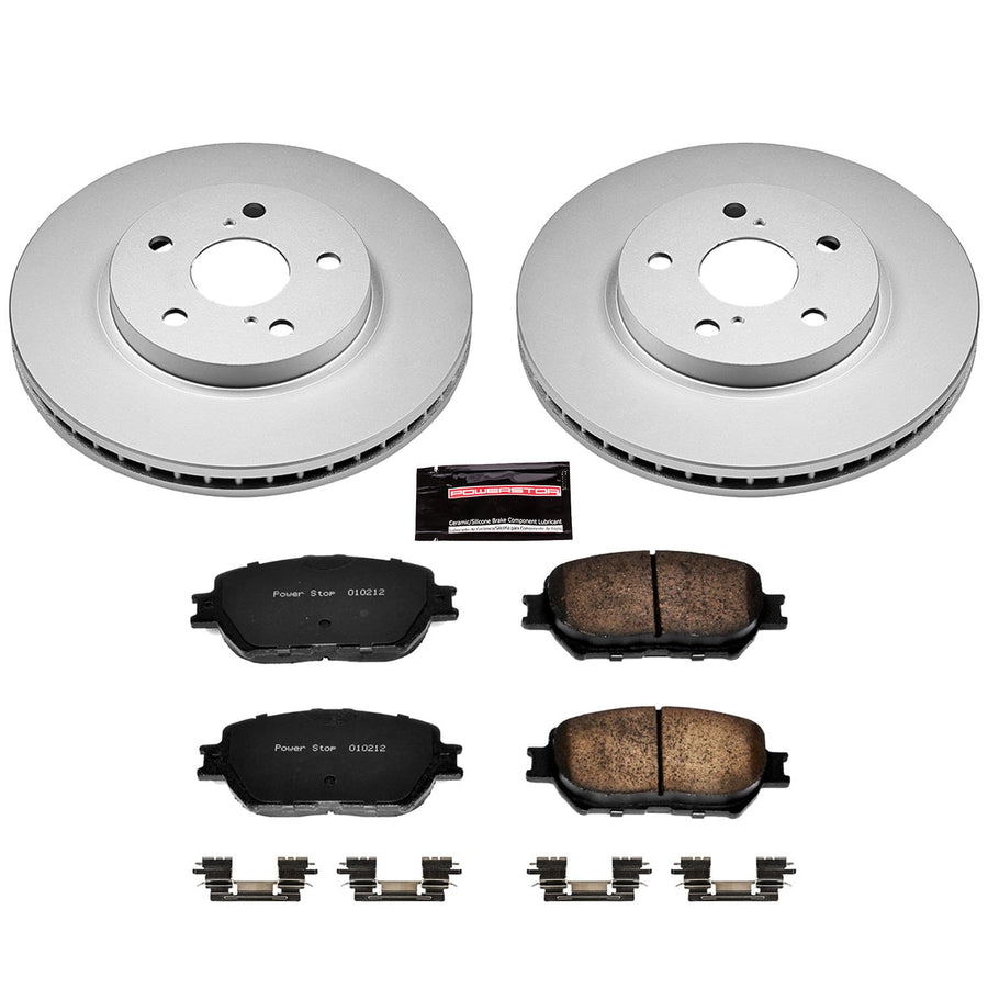 Power Stop Coated Brake Rotor & CRK2414 Ceramic Brake Pads- front For Toyota Camry 2002-2004 [Model Specific]