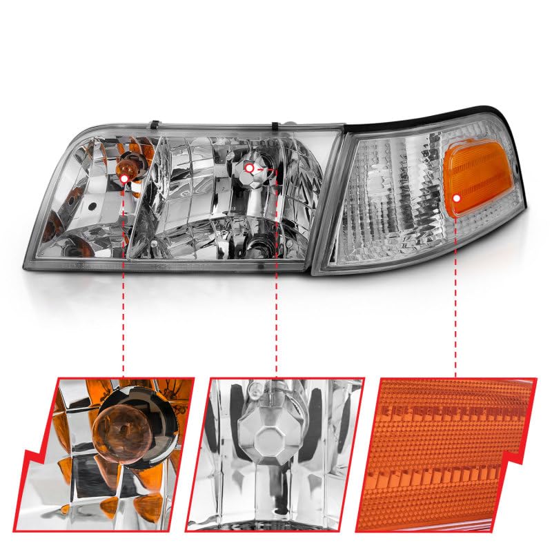 1998-2005 Ford Crown Victoria ANZO Crystal Headlight Chrome with Bumper Light (OE)