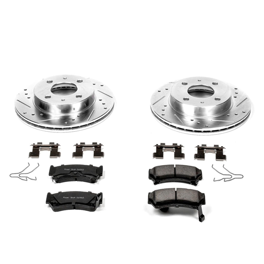 Power Stop K1170 Z23 Carbon Fiber Brake Pads with Drilled & Slotted Brake Rotors Kit For Nissan 200SX 1995-1998, Nissan Sentra 1995-2000 [Model Specific]