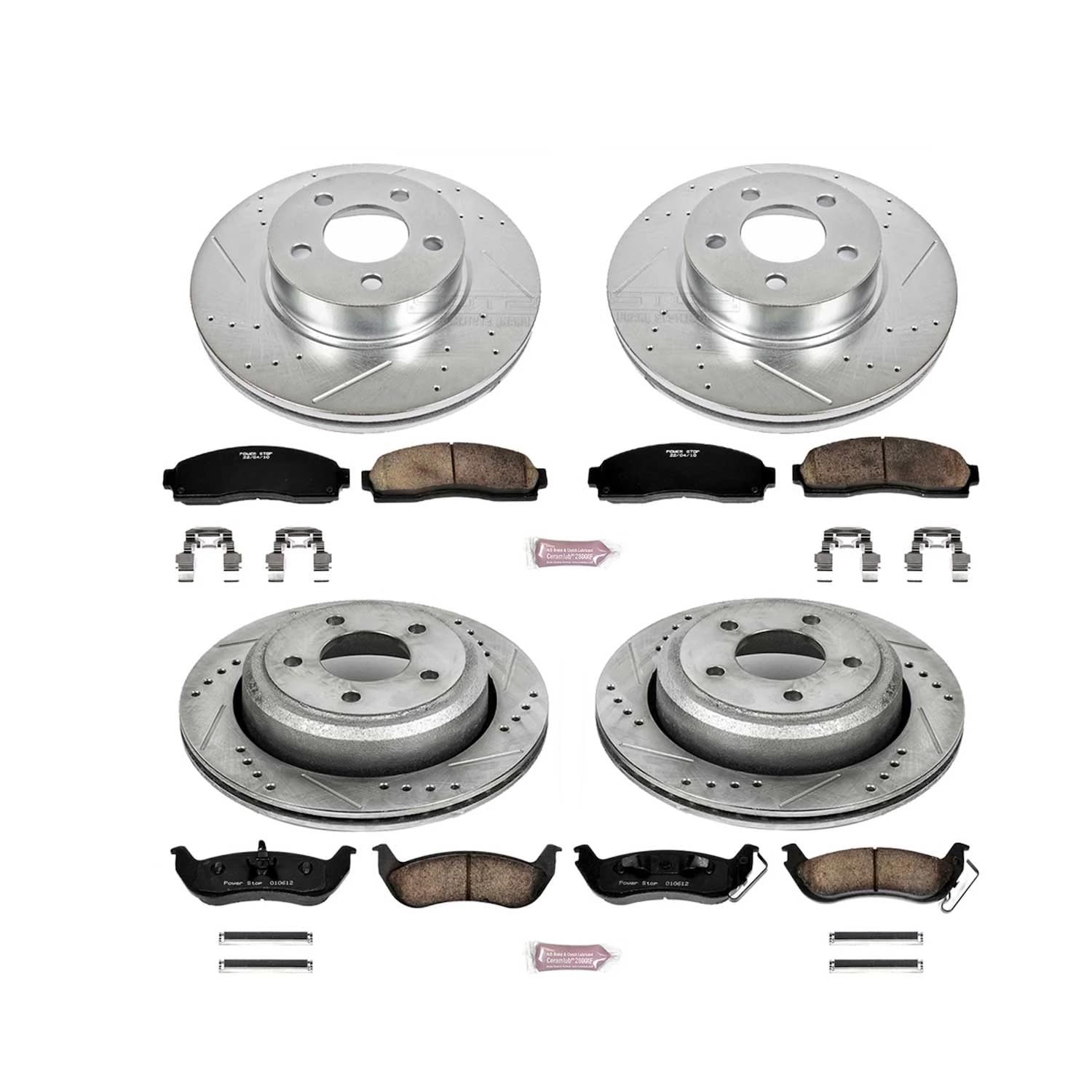 Power Stop K6273 Z23 Carbon Fiber Brake Pads Front and Rear with Drilled & Slotted Brake Rotors Kit For Ford Ranger 2010-2011 [Model Specific]