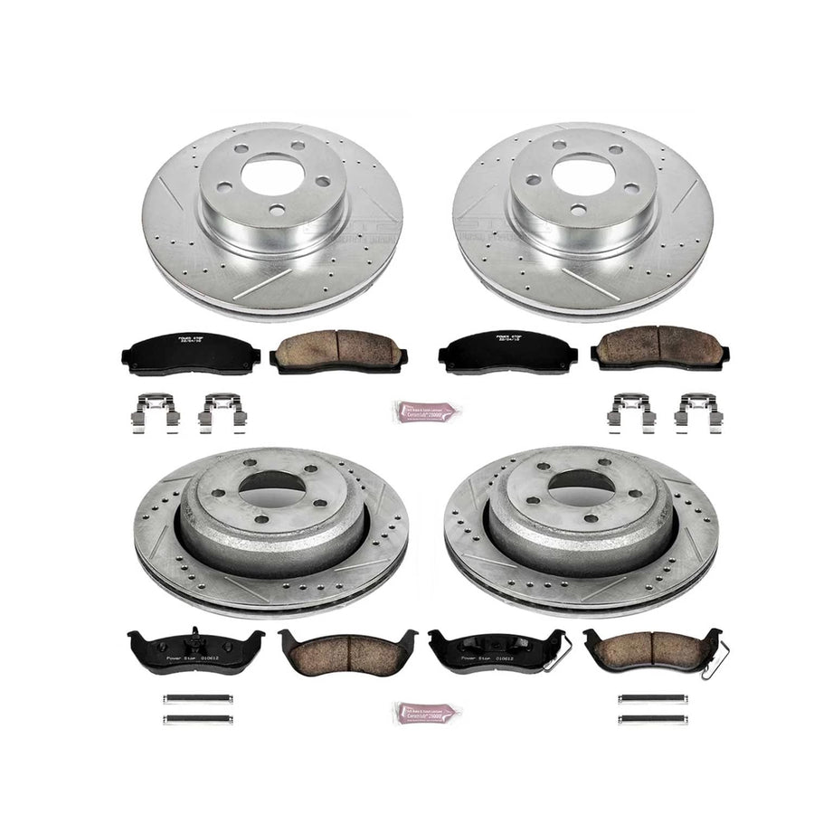 Power Stop K6273 Z23 Carbon Fiber Brake Pads Front and Rear with Drilled & Slotted Brake Rotors Kit For Ford Ranger 2010-2011 [Model Specific]