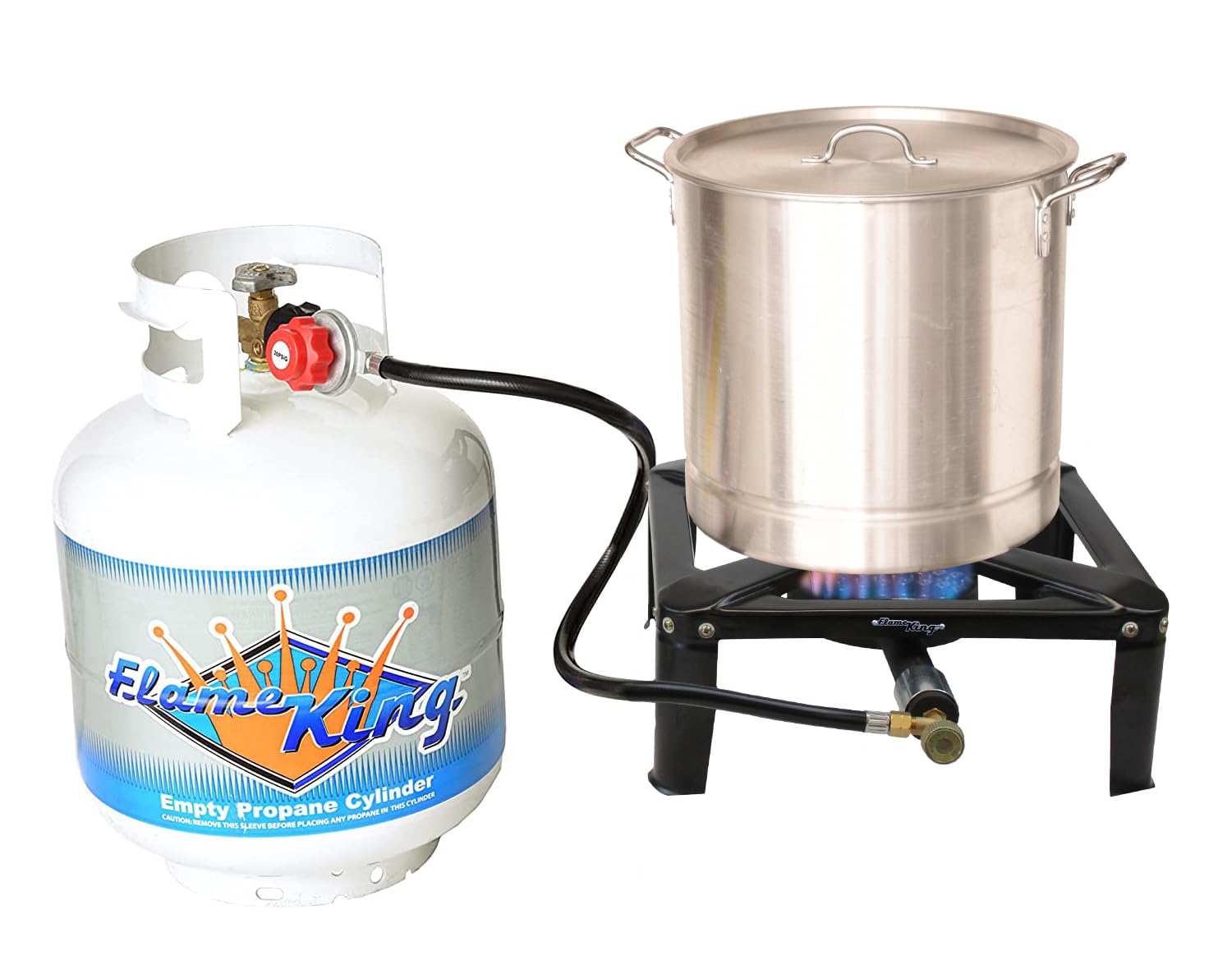 Flame King 120,000 BTU Heavy Duty, 0-20 PSI, Turkey Fryer Single Propane Burner Bayou Cooker, Outdoor Stove for Home Brewing, Maple Syrup Prep, Cajun Cooking