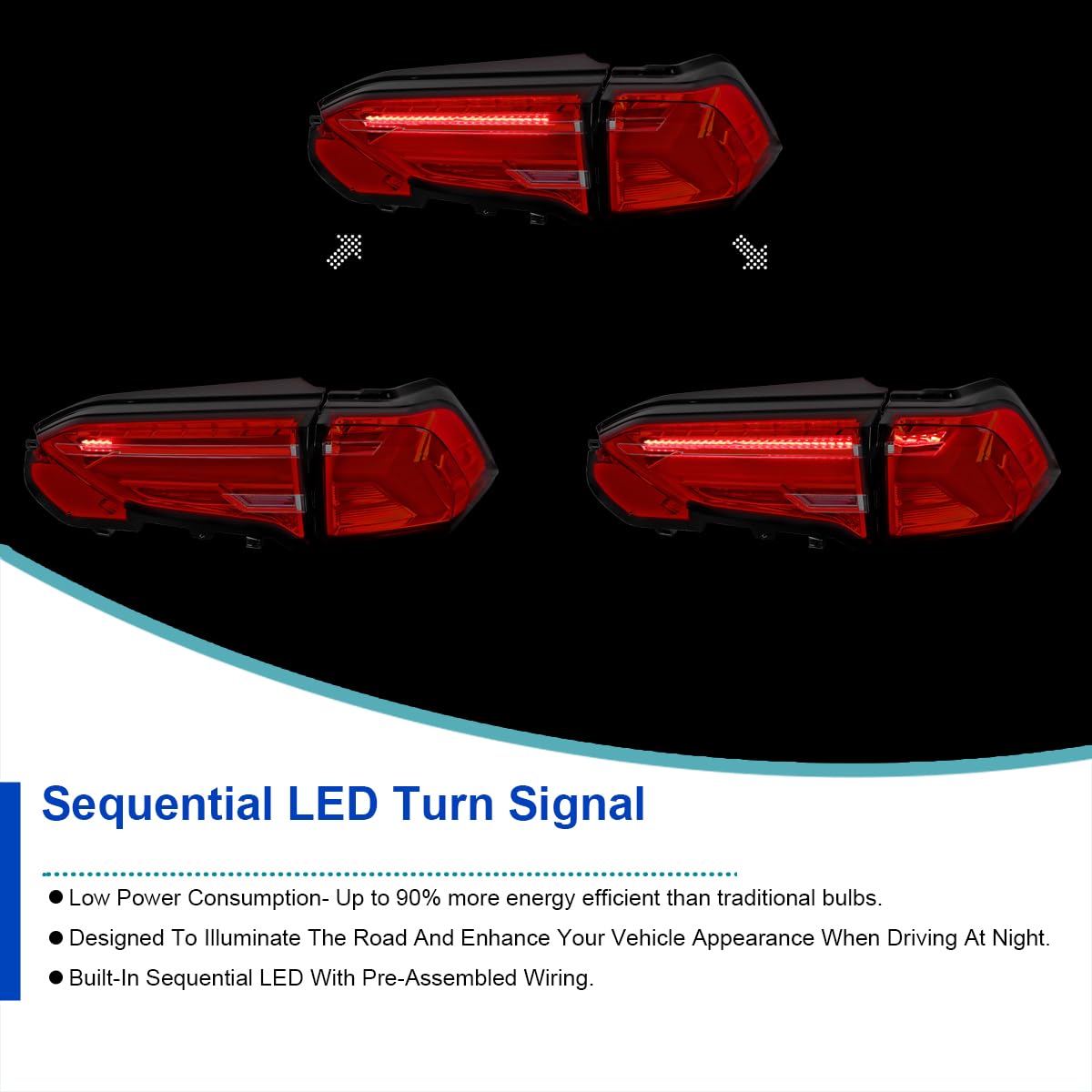 Red LED Sequential Tail Lights SPEC-D TUNING Compatible with 2019-2023 Toyota RAV4, Left + Right Pair Assembly