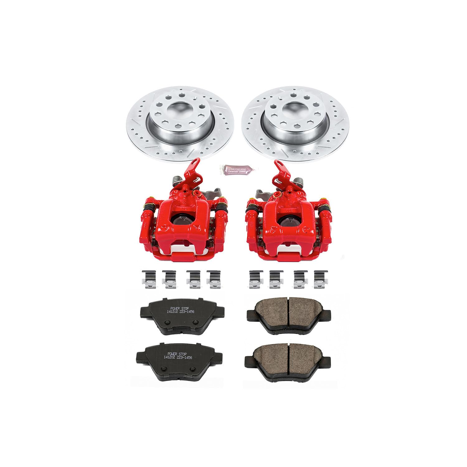 Power Stop Truck and Tow Front & Rear Brake Kit with Calipers For Ford F-250 Super Duty 2009-2010 [Model Specific], Drilled & Slotted Disc Rotors + Carbon Fiber Ceramic Brake Pads, KC5459-36