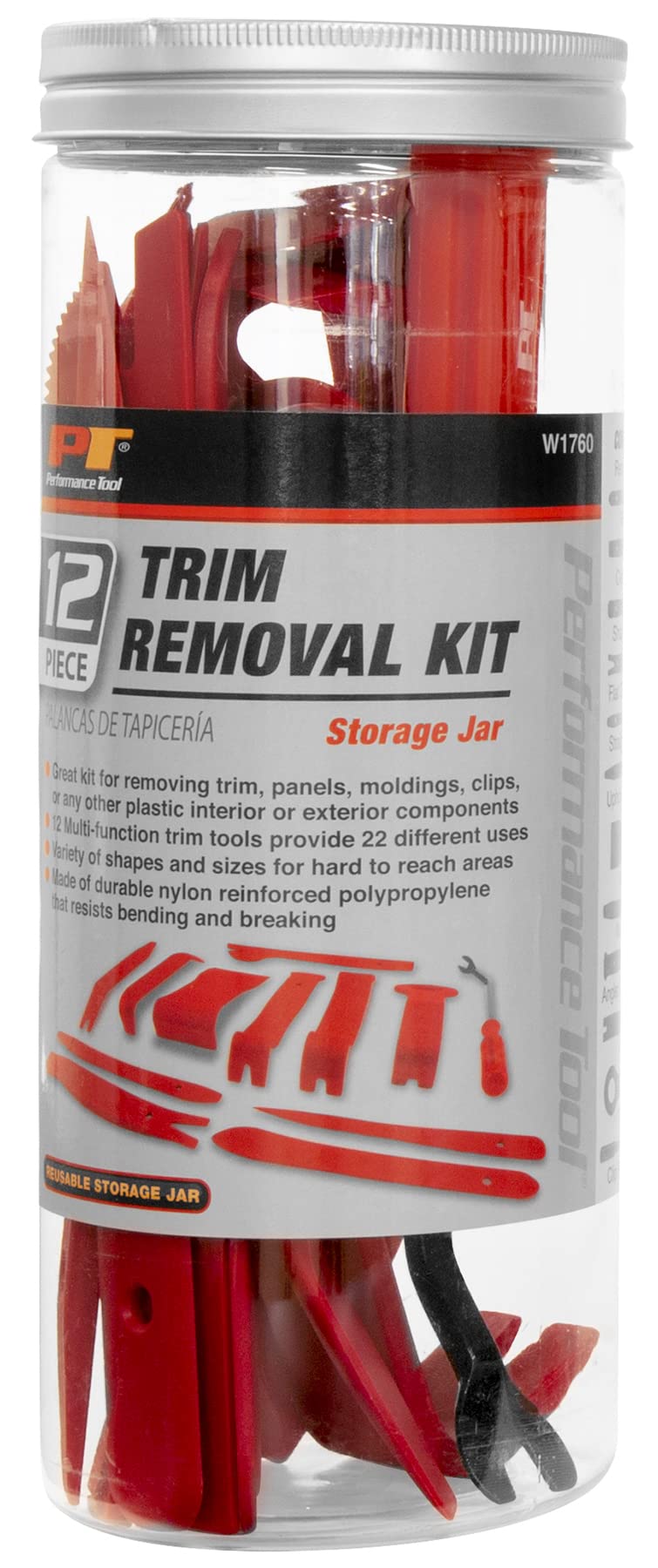W1760 Performance Tool Auto Trim Removal Tool Set (12 Pieces) - Versatile Kit for Effortlessly Removing Trims, Molding, and Panels from Vehicles