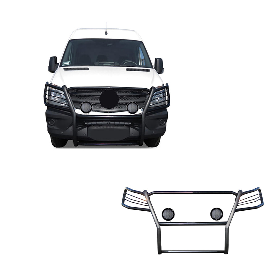 Modular Black Black Horse Grille Guard W/ Pair of 5.3"LED Light Compatible with 2007-2009 Dodge sprinter-Freightliner 2500/3500|2007-2011-Benz sprinter 1500|10-18-Benz sprinter 2500/3500-17D502MA-PLFB