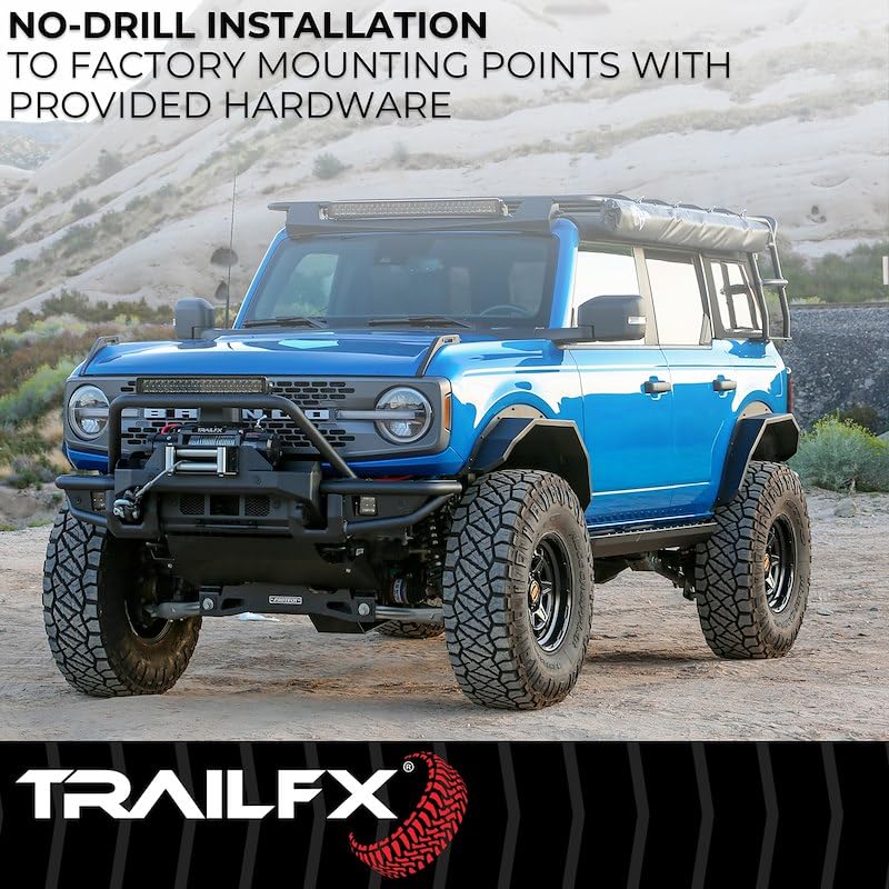 Fender Flares TrailFX for Ford Bronco 4 Door 2021-2025 Angled Tube Style Bolt-On 4.75 Inch Tire Coverage Matte Black Powder Coated Steel Set of 2 BR008T