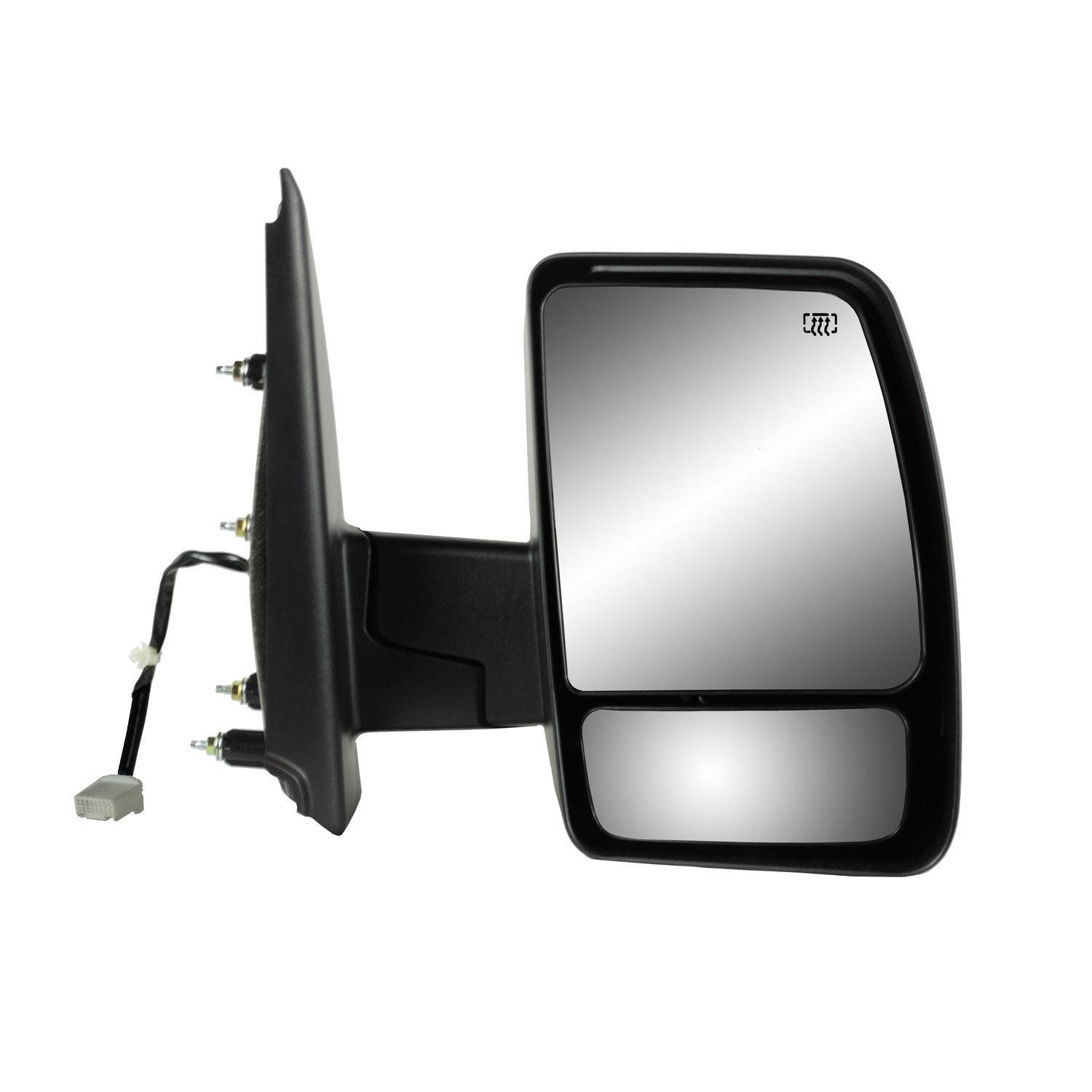 Mirror Passenger Side for Nissan NV 1500, 2500, 3500, Textured Black, Dual Lens Foldaway, w/o Tow pkg, Heated Power