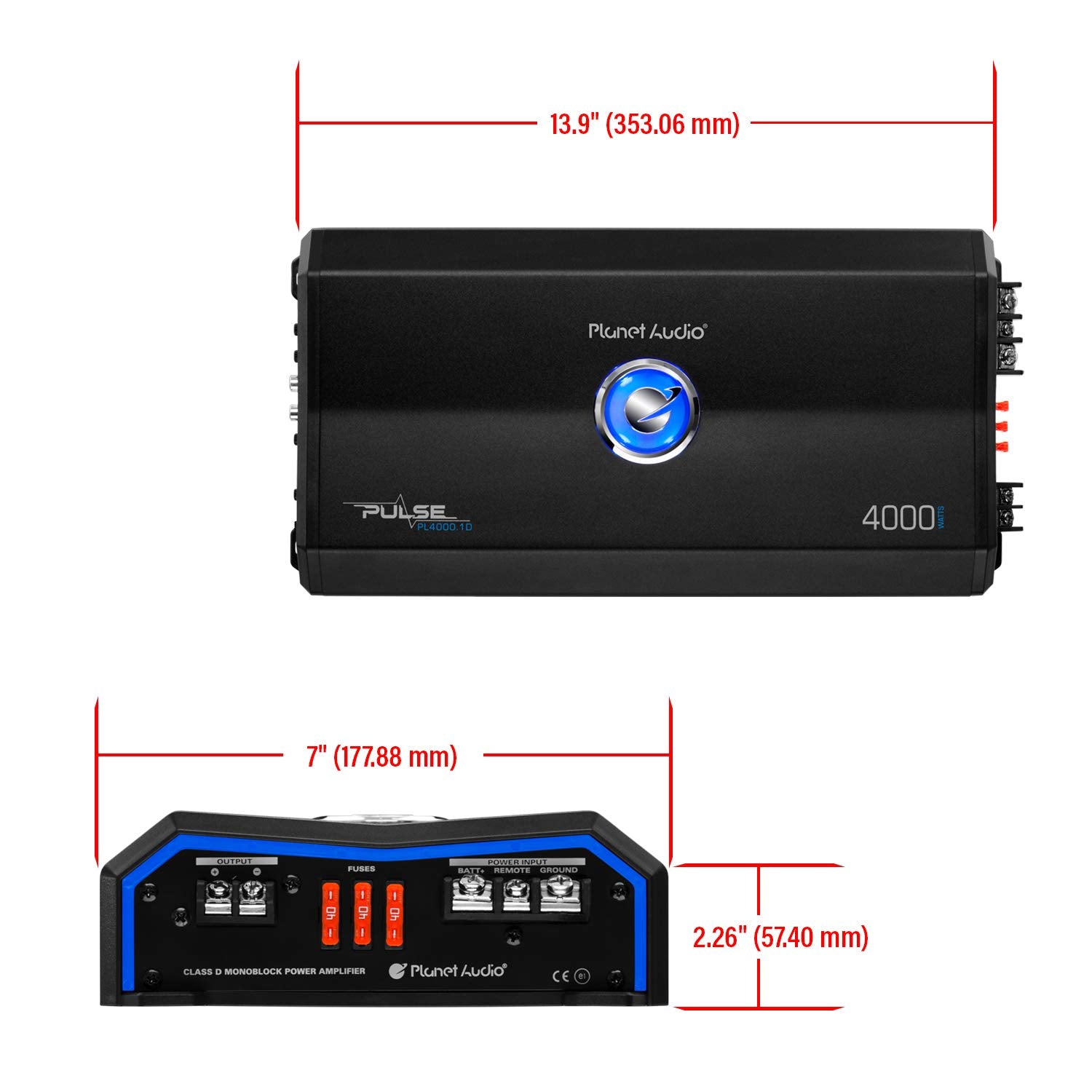 Pulse Series Planet Audio PL4000.1D Class D Monoblock Car Amplifier – 4000 High Output, 1 Ohm Stable, Low Level Inputs, Low Pass Crossover, MOSFET, Hook Up to Subwoofer for Bass