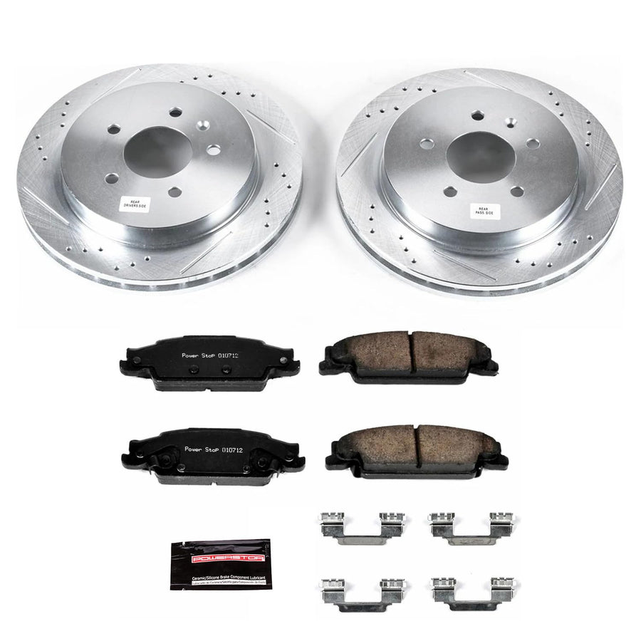 Power Stop K1425 Z23 Carbon Fiber Brake Pads Rear with Drilled & Slotted Brake Rotors Kit For Cadillac CTS 2003-2007, Cadillac STS 2005-2011 [Model Specific]