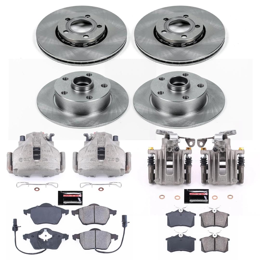 Power Stop KCOE2825 Front & Rear Autospecialty Caliper Brake Kit- Brake Rotors, Ceramic Brake Pads and Brake Calipers For Audi A4 1999-2001 [Model Specific]