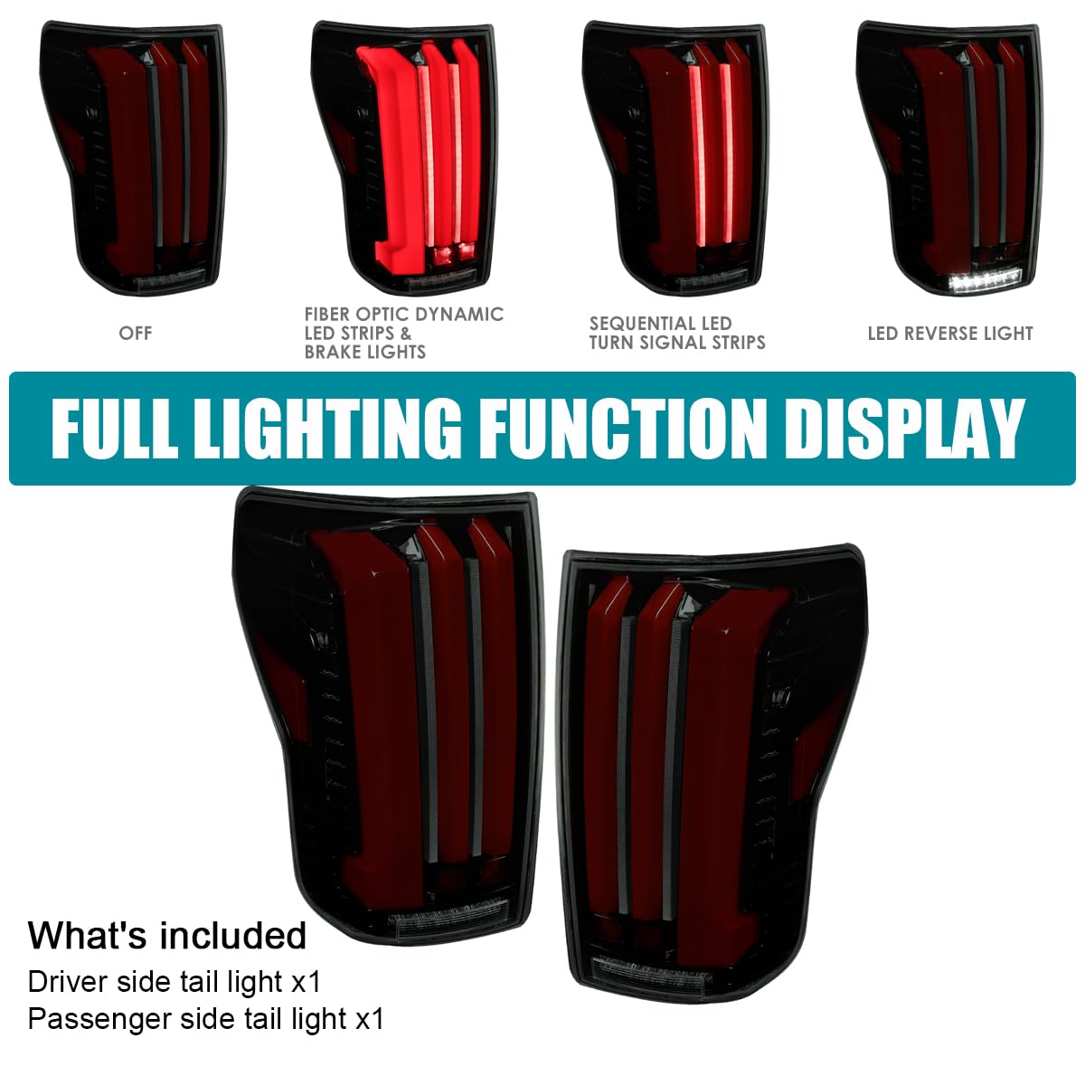 Full LED Sequential Tail Lights SPEC-D TUNING Glossy Black Smoke w/Red LED Light Bars and Startup Animation Compatible with 2007-2013 Toyota Tundra, Left + Right Pair Assembly
