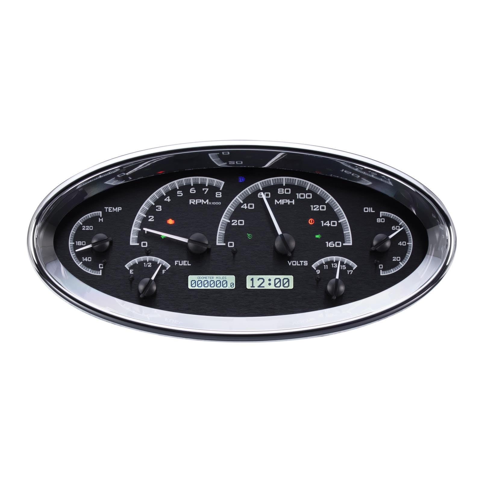 Universal Dakota Digital VHX-1017-K-W Elliptical Analog Dash Gauge System, Black Alloy Style, White Backlighting
