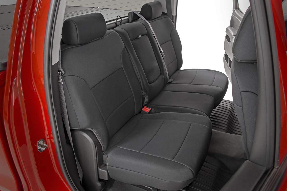 Rough Country Seat Covers Neoprene for Chevy Silverado & GMC Sierra 1500 (2014-2018) - Waterproof & UV Resistant, Foam Padded, Front & Rear Seat Cover Set