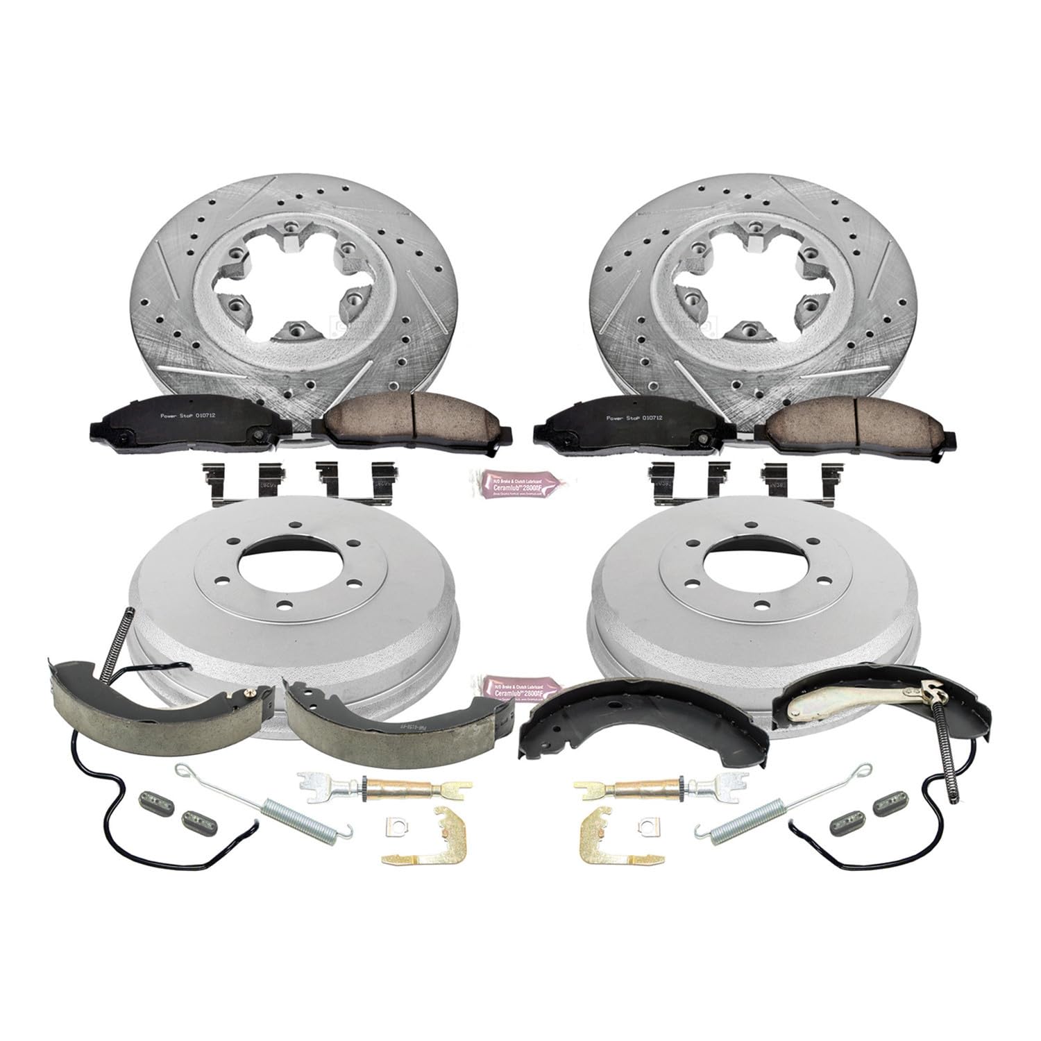 Power Stop K15236DK Z23 Carbon Fiber Brake Pads Front and Rear with Drilled & Slotted Brake Drums Kit For Chevrolet Colorado, GMC Canyon, Isuzu i-, Isuzu i-290, Isuzu i-, Isuzu i-370 [Model Specific]