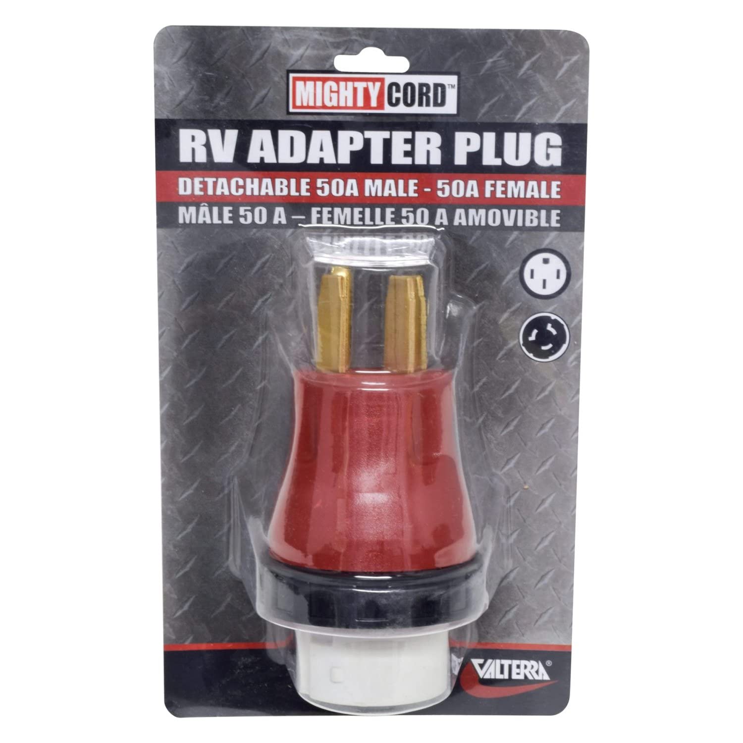 Valterra A10-5050DAVP Detachable Mighty Cord Adapter Plug - 50AM to 50AF, Red (Carded)
