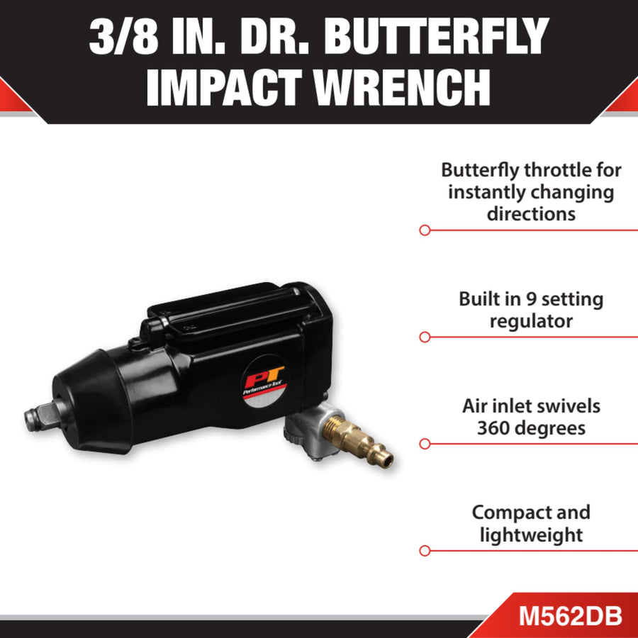 M562DB Performance Tool 3/8-Inch Drive Butterfly Impact Wrench, Working Torque: 20-75ft/lbs , Black