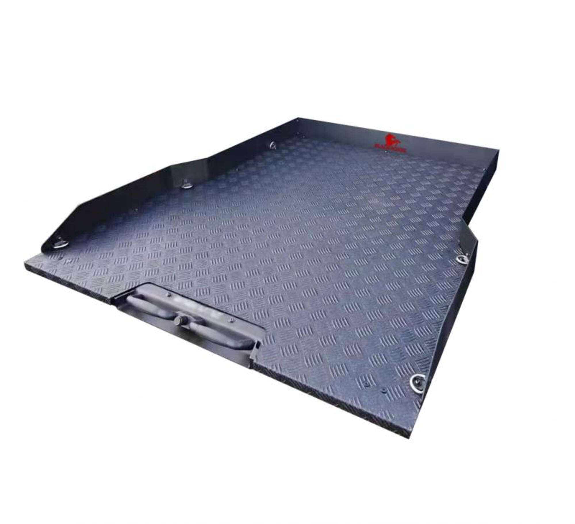 Textured Black Black Horse Aluminum Slide Tray W/Aluminum Checker Plate - Compatible with 15 24 Ford F-150/Chevrolet Silverado 1500 09 24 Dodge Ram 1500 11 24 Ram 1500 14-24Toyota Tundra-BSCP01B