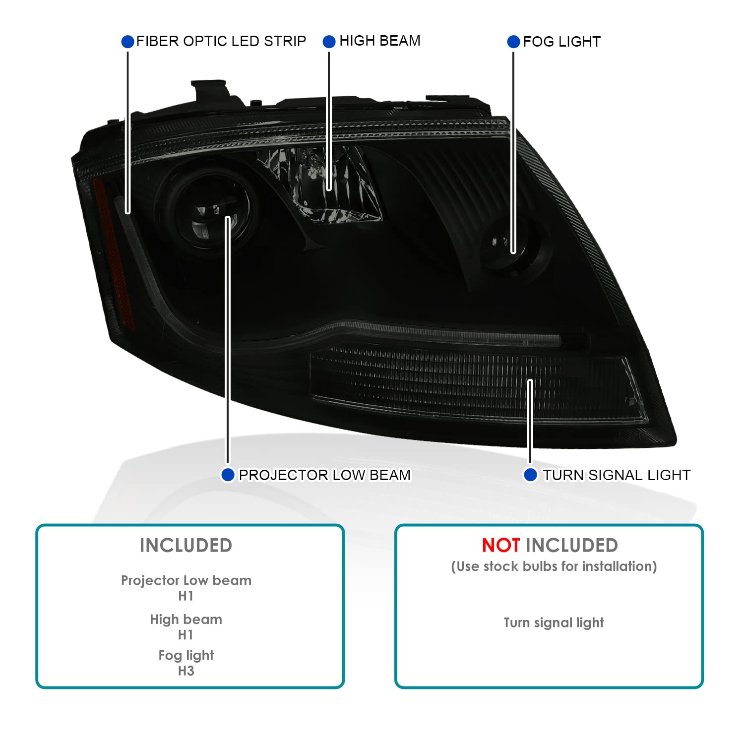 Black Smoke LED Light Bar Projector Headlights SPEC-D TUNING Compatible with 1999-2006 Audi TT, Left + Right Pair Headlamps Assembly