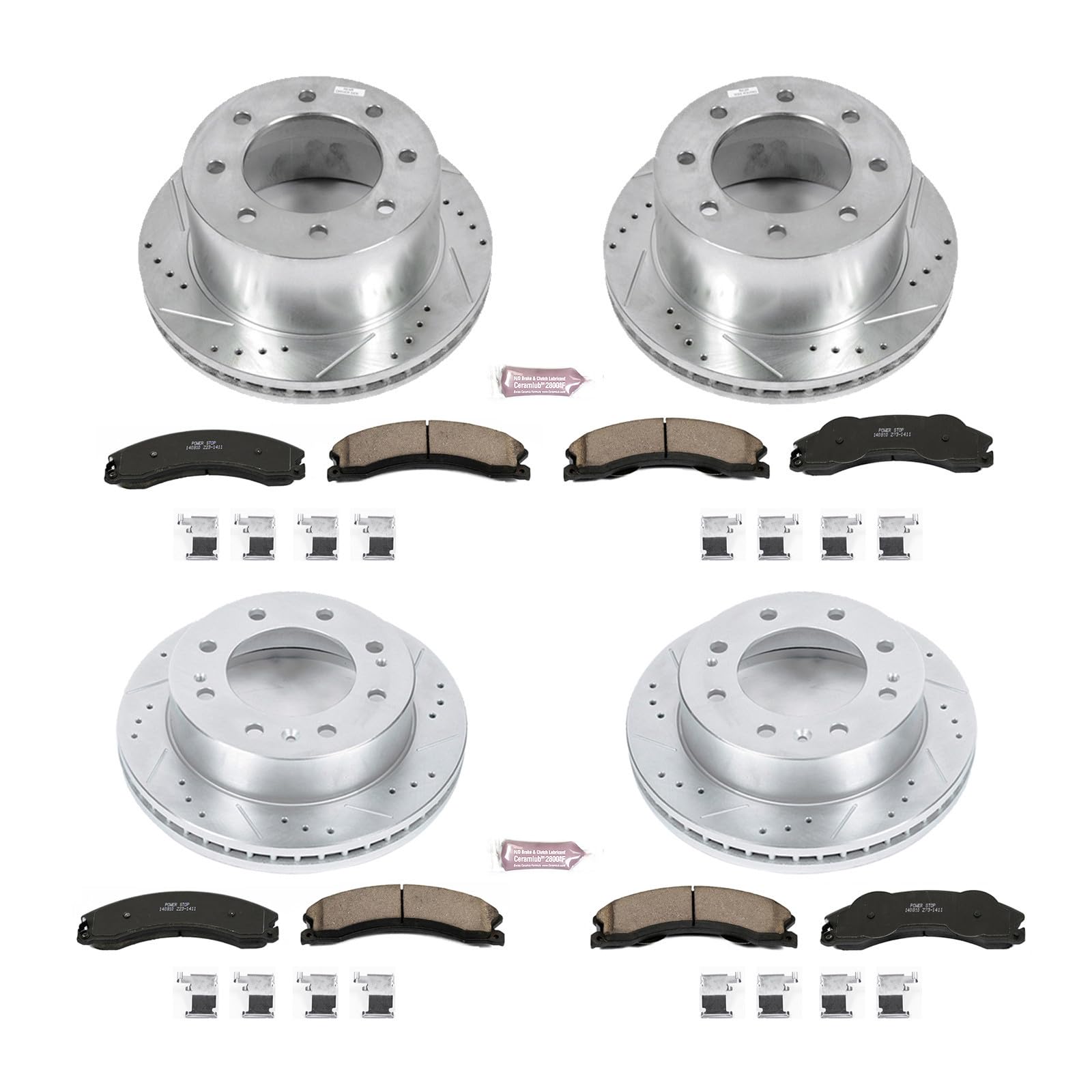 Power Stop K5560 Z23 Carbon Fiber Brake Pads Front and Rear with Drilled & Slotted Brake Rotors Kit For Chevrolet Silverado 3500 HD 2011, GMC Sierra 3500 HD 2011 [Model Specific]